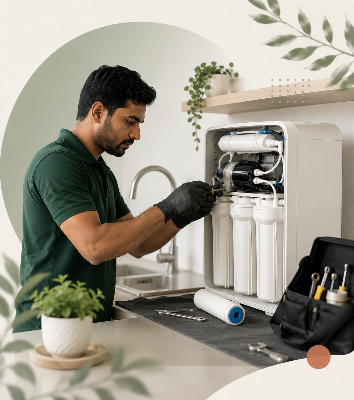 Prasad RO Service technician repairing a water purifier in Pune